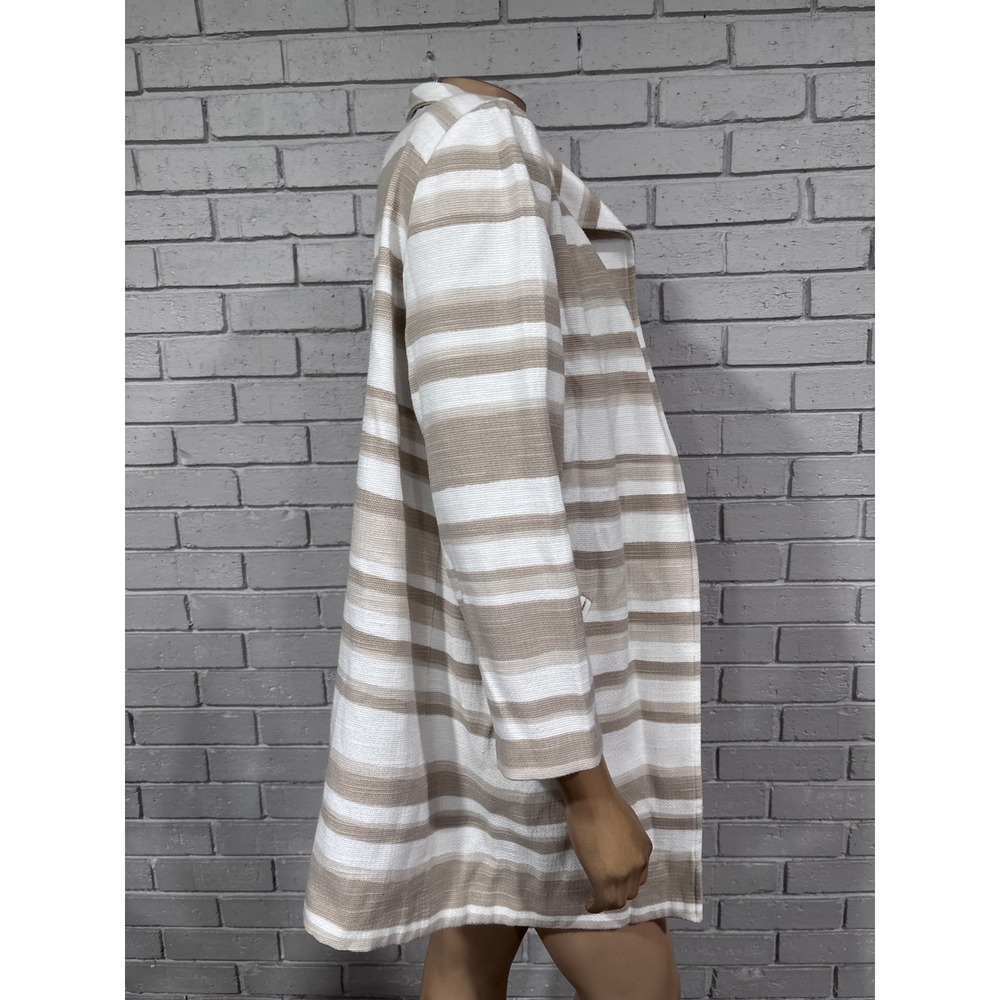 Chico's Striped Open Front Jacket Tan White Textured 3/4 Sleeve Size 1 Medium - Picture 6 of 7